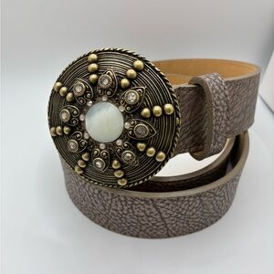 Women’s leatherrock Round Medallion Buckle Brown Belt